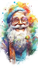 Watercolor art of Funny Santa Claus character illustration. Christmas and New year holiday painting. Generative AI