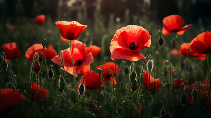 Obraz premium Remembrance day poppy. Red poppies. Generative Ai.
