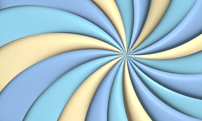 Abstract blue yellow twirl design stripes soft background. 3D illustration.