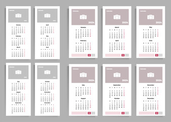Quarterly calendar options for 2024. Set of vertical vector templates with place for your image.