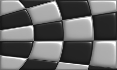 tiles square Black and White metallic as background pattern, 3D illustration.
