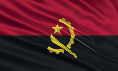 Angola flag design. Waving Angola flag made of satin or silk fabric. Vector Illustration.