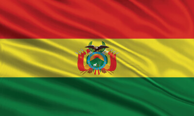 Bolivia flag design. Waving Bolivia flag made of satin or silk fabric. Vector Illustration.