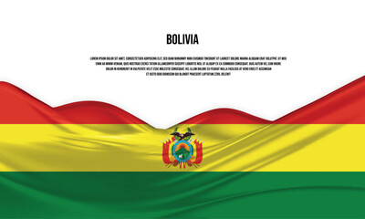 Bolivia flag design. Waving Bolivia flag made of satin or silk fabric. Vector Illustration.
