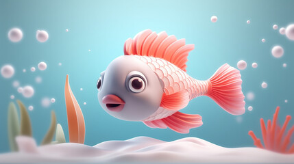 cute fish 3d rendering elements minimal backgroud