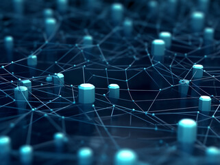 Obraz premium Blue abstract background with a network grid and particles connected for medical infographic or network technology info