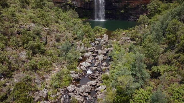South Africa Waterfall drone aerial Berlin Falls Lisbon Sabie cinematic stunning peaceful waterfalls Nelsprit Johannesburg Mbombela most scenic cinematic spring greenery lush sunny forward pan up