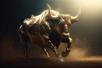 Bull in bullring. 3D illustration digital art design, generative AI