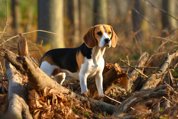 Portrait of a dog in the forest. 3D illustration digital art design, generative AI