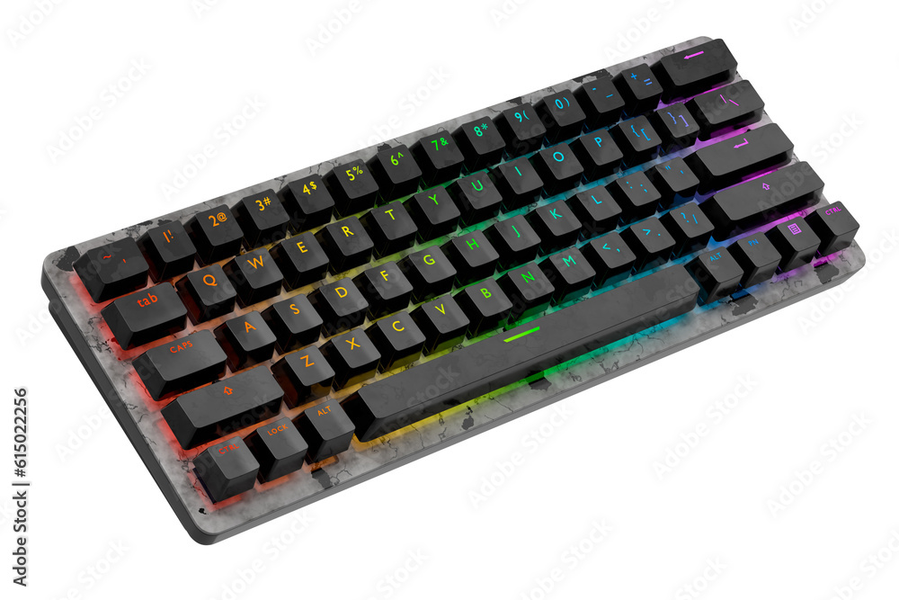 Poster realistic computer keyboard with black marble texture isolated on white