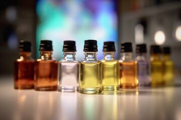 Bottles with essential oils. 3D illustration digital art design, generative AI