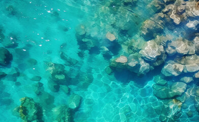 Fototapeta na wymiar aerial viewof a turquoise blue ocean, capturing the beauty and vastness of water. Generative AI