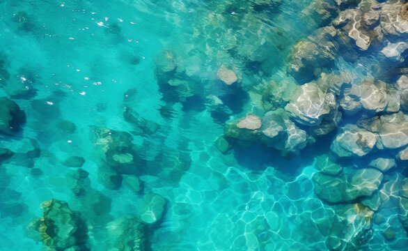 aerial viewof a turquoise blue ocean, capturing the beauty and vastness of water.  Generative AI