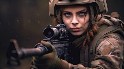 Photo of woman soldier holding a gun, sniper