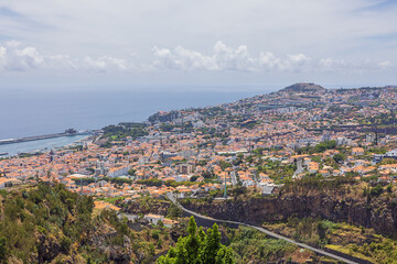 Fototapeta na wymiar Looking down at Funchal from the hill of the Tropical Garden in Funchal