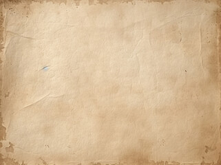Old brown paper parchment background with distressed vintage stains and ink spatter and white faded shabby center, elegant antique beige color. generative ai