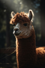 Fototapeta premium Portrait of Alpaca Dramatic and Cinematic Lighting Photography, Generative AI