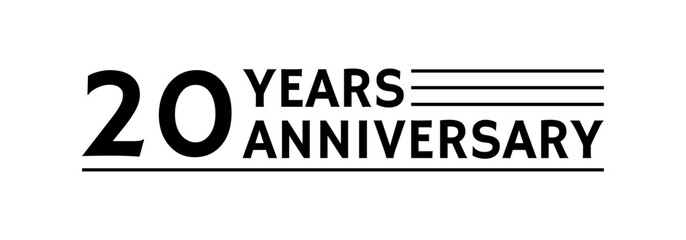 20 years logo, label or icon. 20th anniversary celebration symbol. Birthday, jubilee design template. Vector illustration.