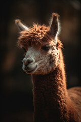 Obraz premium Portrait of Alpaca Dramatic and Cinematic Lighting Photography, Generative AI
