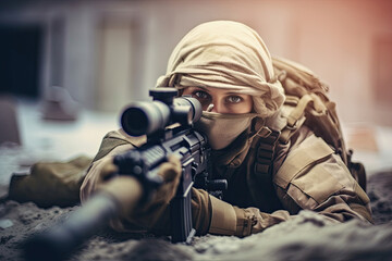 Soldier holding a gun, sniper