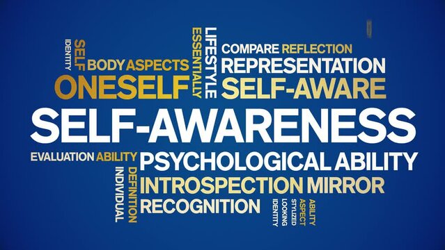 Self-Awareness  animated tag word cloud;text design animation kinetic typography seamless loop.