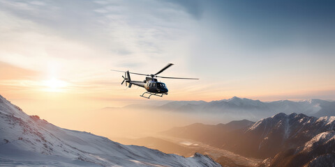 rescue helicopter flying in the high mountains - obrazy, fototapety, plakaty