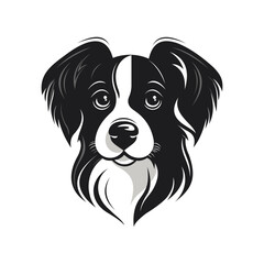 Cute papillon dog. Dog head. Logo of a beautiful kind dog. Cartoon dog face. For advertising, logo, veterinary clinic.