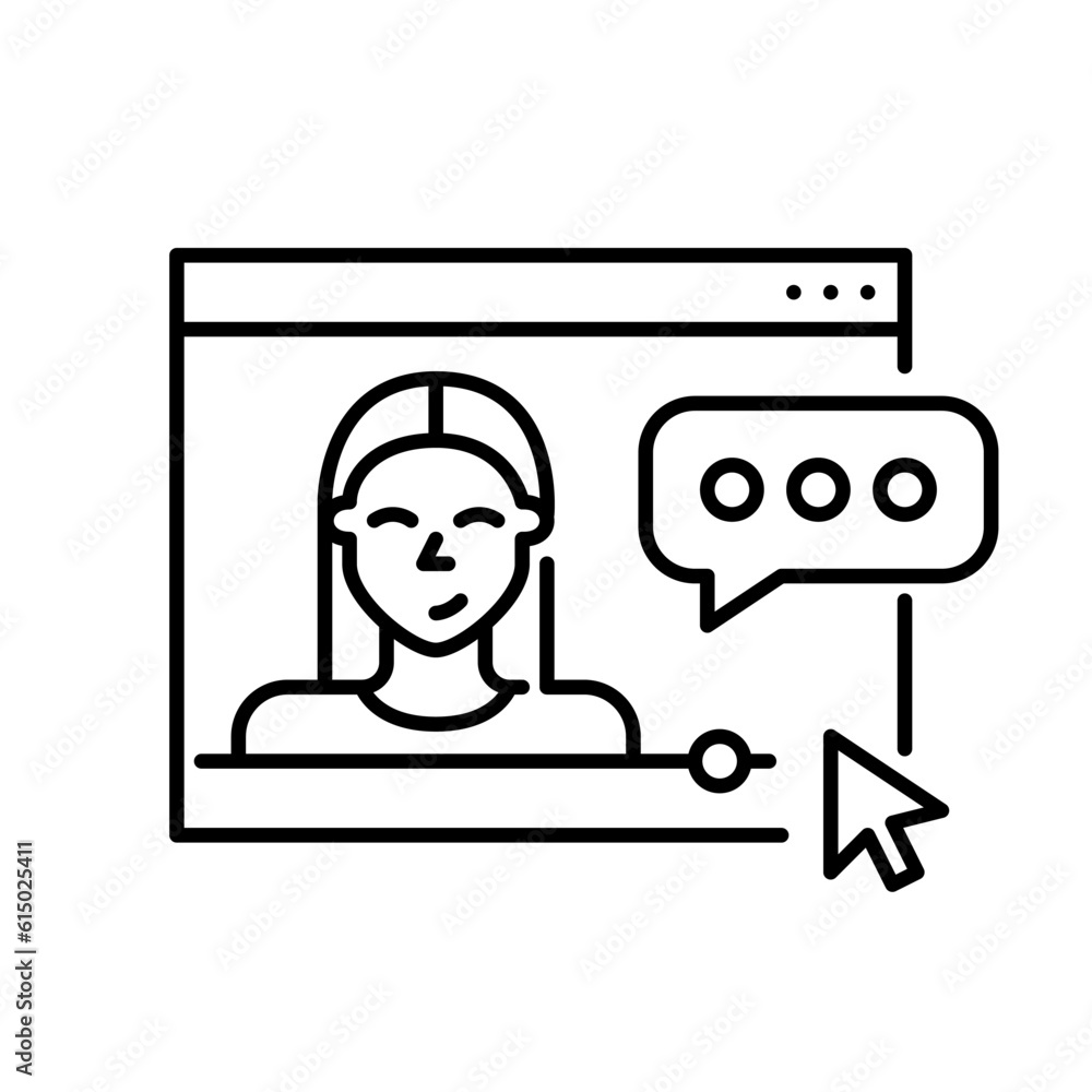 Poster watching video blogs online. female blogger talking with subscribers in internet browser. pixel perf