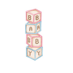 Alphabet blocks spell the word baby watercolor