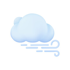 3D weather forecast icons white clouds in the rainy season with strong winds and rain