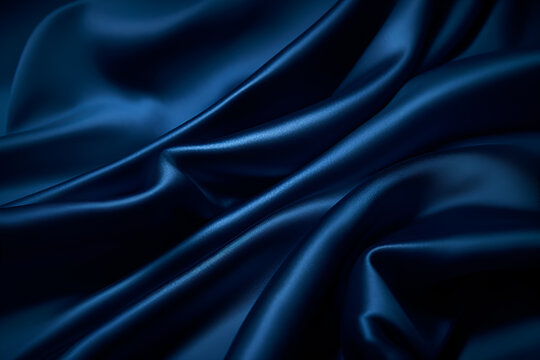 Smooth elegant dark blue silk or satin luxury cloth texture can use as abstract background. Luxurious background design