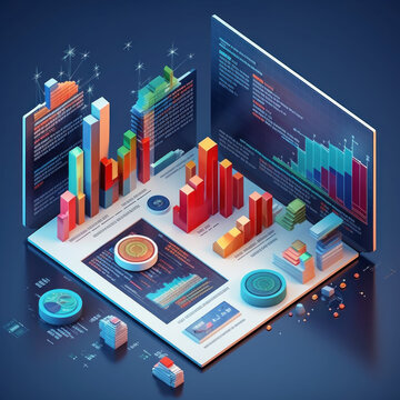 A 3d isometric image with charts and graphs and Investment Strategies. Generative AI.