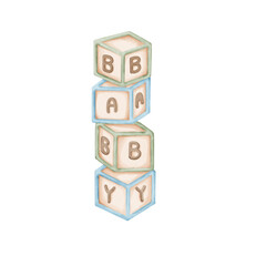 Alphabet blocks spell the word baby watercolor