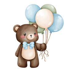 Teddy bear with balloon watercolor