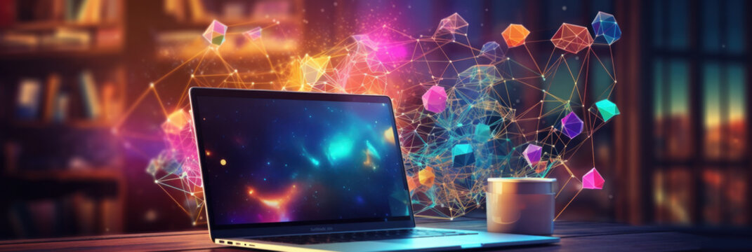 AI image laptop computer online and payment Digital marketing with global internet network connection. Generative AI
