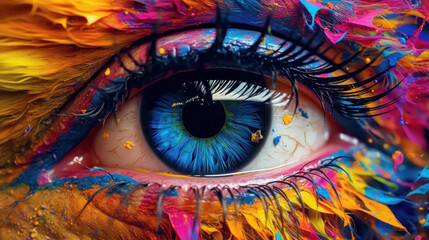 eye color explosion with the art of colorful makeup up close. Generative AI