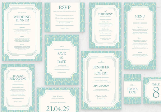 Mint Blue Wedding Invite Layouts Set