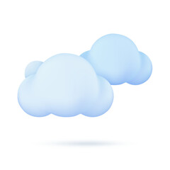 3D weather forecast icons white clouds in the rainy season with strong winds and rain