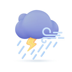 3D weather forecast icons Black cloud with thunder from a rainstorm. 3d illustration