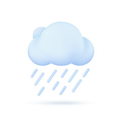3D weather forecast icons white clouds in the rainy season with strong winds and rain
