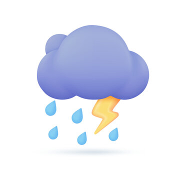 3D weather forecast icons Black cloud with thunder from a rainstorm. 3d illustration