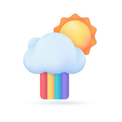 3D weather forecast icons clear sky after rain Beautiful rainbow. 3D illustration.