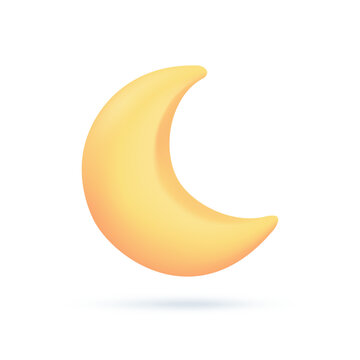 3D weather forecast icons Yellow crescent moon that lights up at night. 3D illustration.