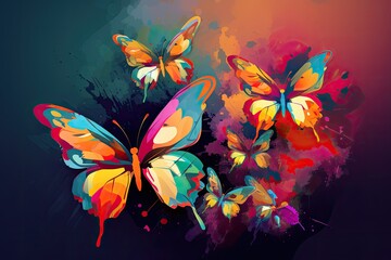 Beautiful colorful butterflies, abstract illustration.