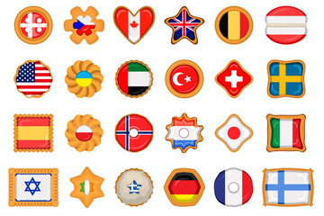 Set homemade cookie with flag country world in tasty biscuit