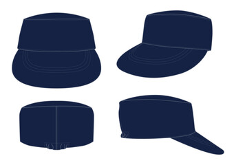 Navy military cadet cap with flex fit elasticity closed template on white background, vector file