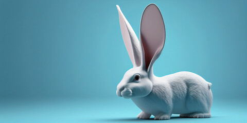 Obraz premium White rabbit ear on pastel blue background. Easter day. 3d rendering