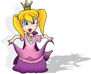 Blonde Princess in a Purple Dress with a Long Skirt