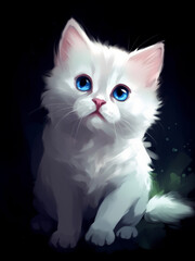 a cute white odd-eyed cat in a realistic painting generated by ai