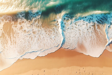 Fototapeta premium Overhead shot of sea waves with clean beach sand and sunlight background 24